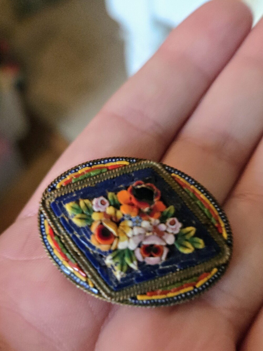 Antique Micro Mosaic Millefori Brooch Italy